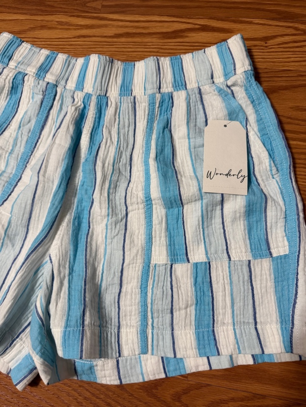 Wonderly Blue White Stripe Casual Shorts Pockets Cotton Size 30 - Picture 2 of 5